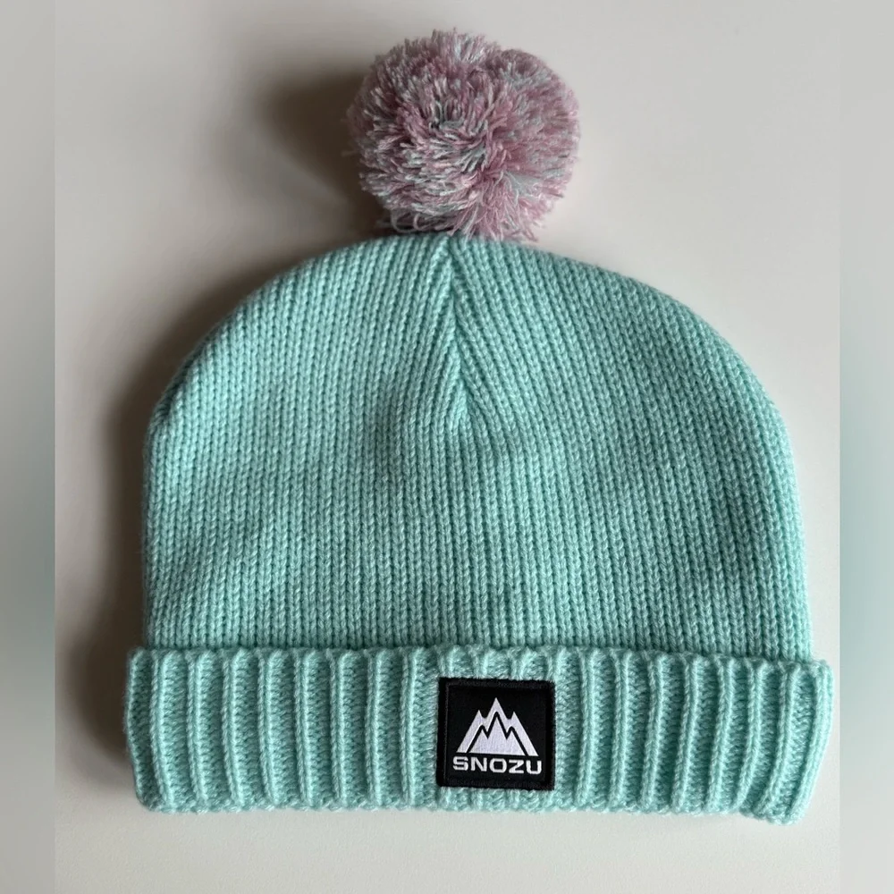 Snozu Beanie Hat Mint Green Size 5 Pom-Pom for Kids Fleece Lining Excellent